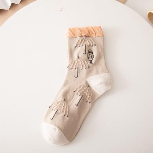 1 Pair Women Cotton Socks Embroidery Fashion Cartoon Socks Sweet Girls Cute Socks Harajuku Retro Crew Socks