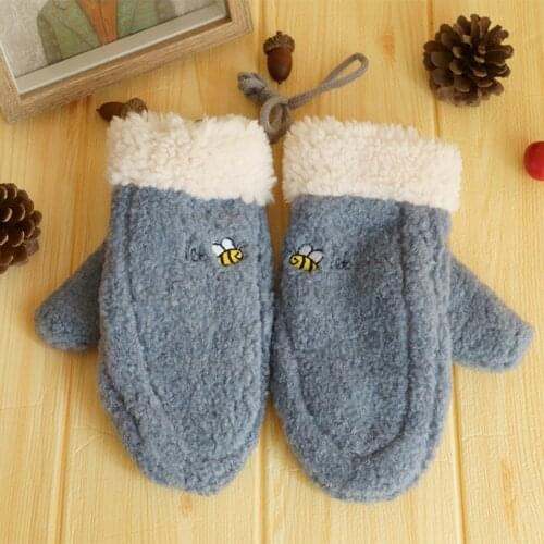 1 Pair Of Gloves Womens Winter Keep Warm Cashmere Lovely Printing Weave Knitted Flip Gloves Convenient Work Touch Screen