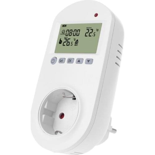 1PC Programmable Plug in Thermostat EU Socket 16A Electric Heating Underfloor Room Temperature Controller