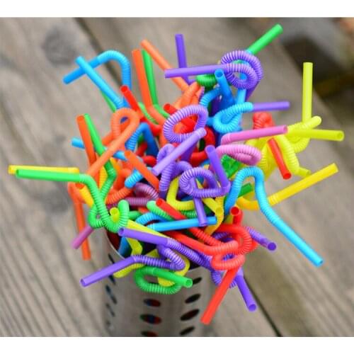 100 Pcs disposable plastic straw Bendable drinking straws wedding party kids birthday Event Decoration clear black multicolor
