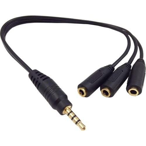 3.5mm Stereo Audio Splitter Cable Gold Plated 3.5mm (1/8 inch) TRRS Stereo Plug Male to 3 x 1/8 inch 3.5mm Stereo Jack Female
