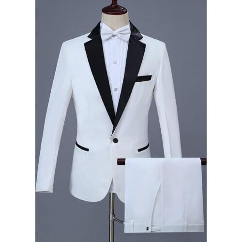 4XL-M Spring and Summer 2020 White Black Collar Men Suit Singer Second Stage Costumes Moderator Garments(2 piece suits)