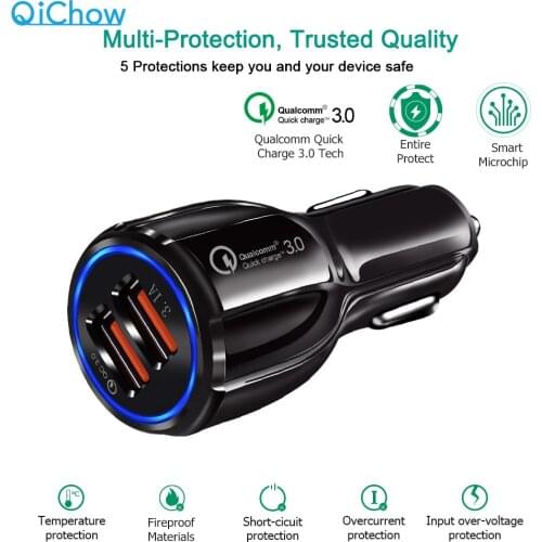 Car USB Charger Quick Charge 3.0 2.0 Mobile Phone Charger 2Port USB Fast Car Charger For IPhone Samsung Tablet Car-Charger Cable