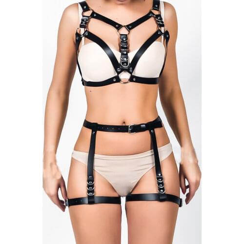B.CYQZ BDSM Bondage Rope Leather Harness Toys For Women Punk Strap Garter Belt Leg Tight Lingerie Goth Stockings With Belt Set