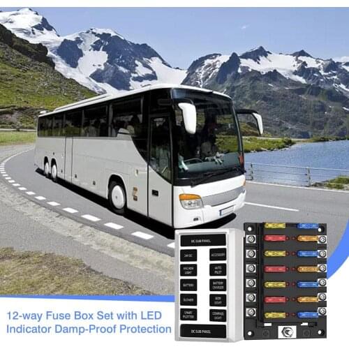 12V 24V Blade Fuse Box Holder 12 Ways Modified Fuse Box Terminal Block With LED Warning Light For Car Boat Marine Trike