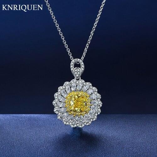 2021 New 925 Sterling Silver 7*7mm Topaz Gemstone Pendant Necklace High Carbon Diamond Wedding Party Fine Jewelry Charms Gift