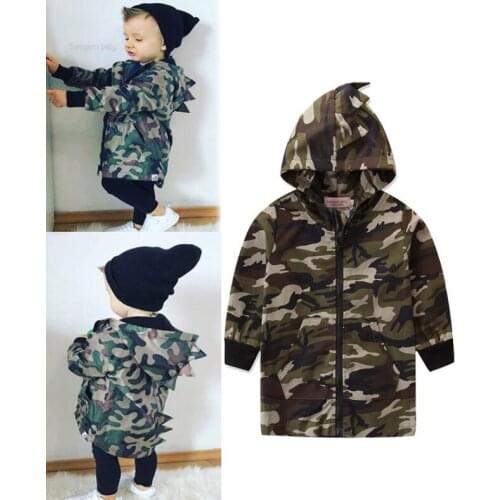 Spring Autumn Camouflage Long Sleeve Kids Thin Jacket Casual Outerwear Coats Boys Kids Baby Hooded Dinosaur Children Clothing