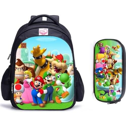 16 inch Mario Printing Children School Bags Cartoon Backpacks For Boys Girls Mario Bros Mochilas Students Birthdays Gifts