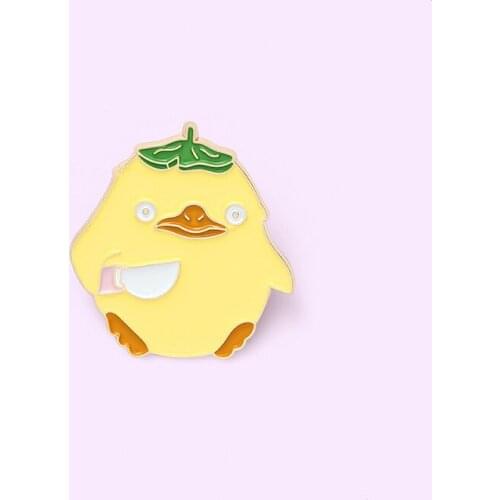 Cartoon Yellow Lotus Leaf Duck Enamel Pin Cute Brooch Bag Clothes Lapel Pin Sasha Away Badge Cartoon Jewelry Gift For Kids