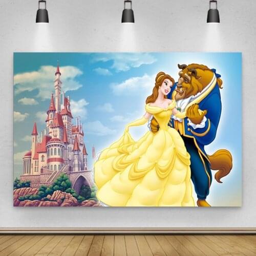 Cartoon Blue Sky Castle Beauty Beast Background Girl Birthday Party Decoration Photography Photo Child Custom Princess Backdrop