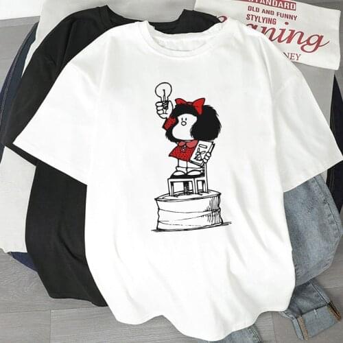 Girl Tshirt Harajuku T shirt short sleeve Lady T shirt cartoon PAZ Mafalda or QUIERO Cafe print tee shirt female mujer