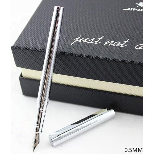 Jinhao 126 Classic Silver Fountain Pen with 0.5mm Iridium Nib The Best Business Gift Pen Metal Ink Pens Free Shipping