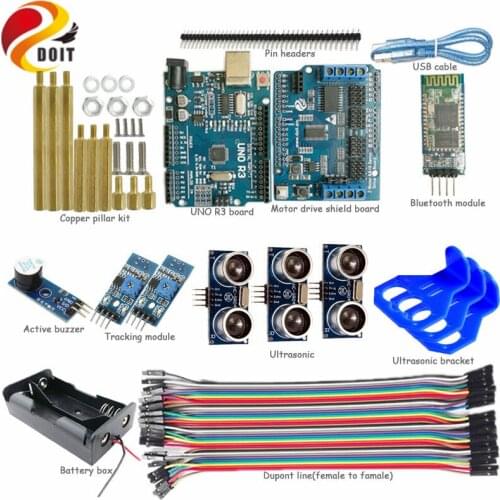 Bluetooth Control kit for Tracking Obstacle Avoidance with UNO R3 Board+Motor Shield Board+Ultrasonic Sensor+Tracking modul
