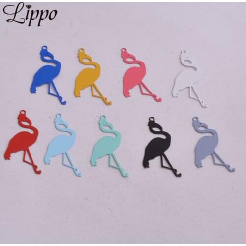 50pcs AC7657 28mm*5mm Brass Flat birds charms Painted animal pendant