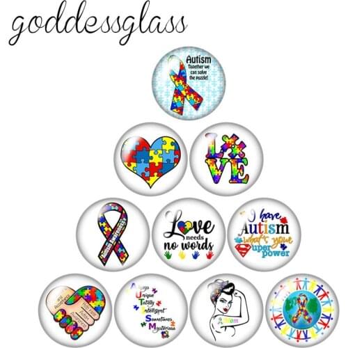 Autism Awareness Puzzle Ribbon Medical LOGO 10pcs 12mm/18mm/20mm/25mm Round photo glass cabochon demo flat back Making findings