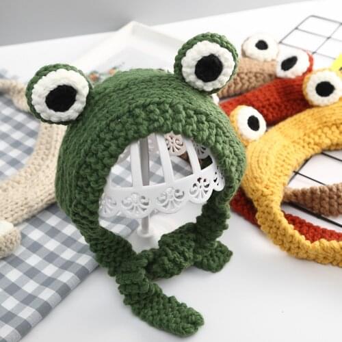 Cute Frog Hat Beanies Knitted Autumn Winter Hat Solid Hip-hop Skullies Knitted Hat Cap Costume Warm Bonnet Photography Prop