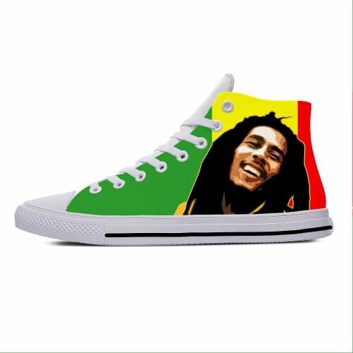 Bob Marley Reggae Star Rock Music Funny Popular Casual Canvas Shoes High Top Lightweight Breathable 3D Print Men women Sneakers
