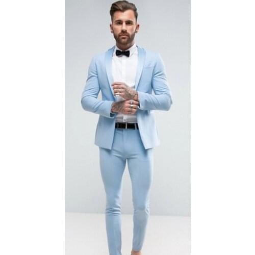 Latest Coat Pant Designs Italian Light Blue Men Suit Slim Fit 2 Piece Groom Tuxedo Custom Fashion Prom Blazer Terno Masculino
