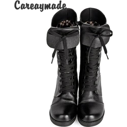 Careaymade-New British style Head layer cowhide lady shoes autumn winter women boots fashion high boots warm shoes woman boots