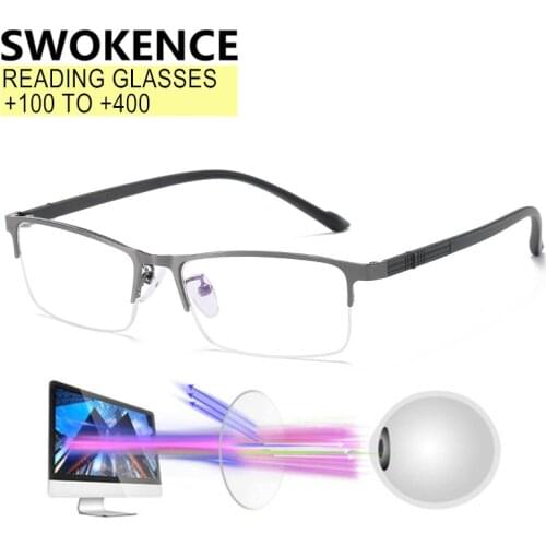 SWOKENCE Anti-radiation Reading Glasses Women Men Blue Light Blocking Alloy Half Frame Hyperopia Presbyopic Eyeglasses R503