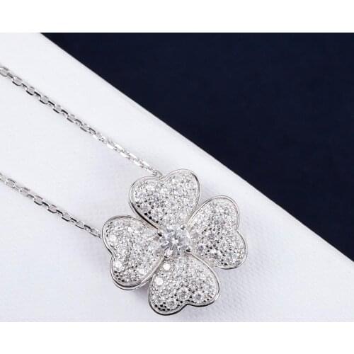 Top Quality Famous Brand 925 Sliver Fashion Party Jewelry For Women Platinum Gold 4 Leavs Heart Zircon Flowers Necklace Pendant