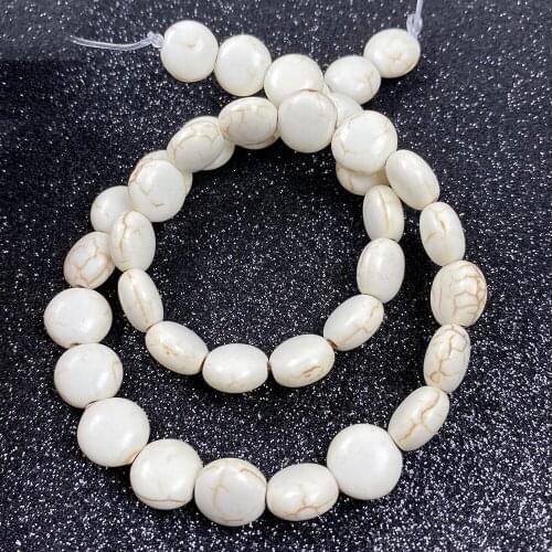1Strand Smooth White Turquoises Stone Beads Flat Round Spacer Bead for Jewelry Making DIY Vintage Necklace Bracelet Crafts