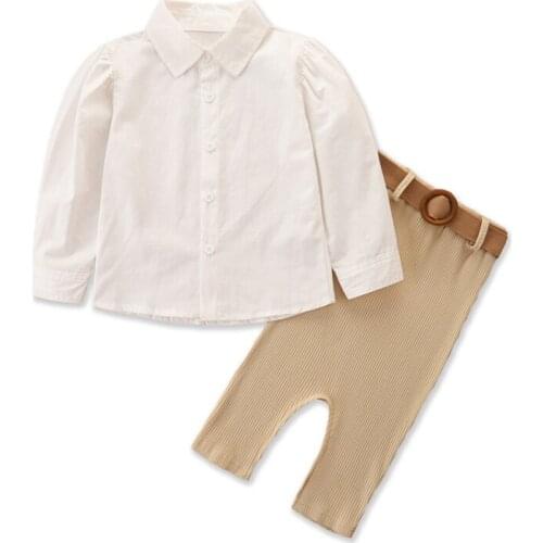 2PCS Autumn Girl Set Long Sleeve Cotton White Shirt + Skirt Suits for Kids Fashion Girls Clothing Set