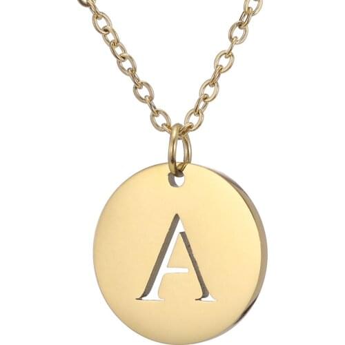 Trendy Gold Colour 26 English Letters Stainless Steel Necklace Engraved Letter Initial Name Necklace Jewelry