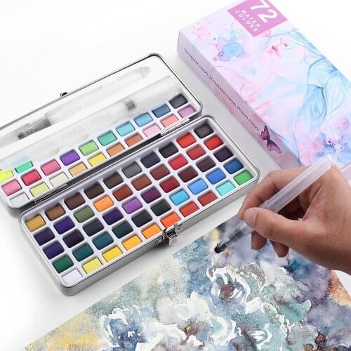 Professional 72 Colors Solid Watercolor Paints Set With Paintbrush Water color Pigment Set Acuarelas Verf Art Supplies