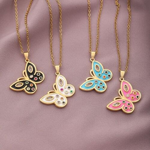 SONYA Romantic and Cute Multicolor Butterfly Pendant Necklace Lady Boho Fashion Sweet Wave Beauty Necklace Girl Gift Jewelry