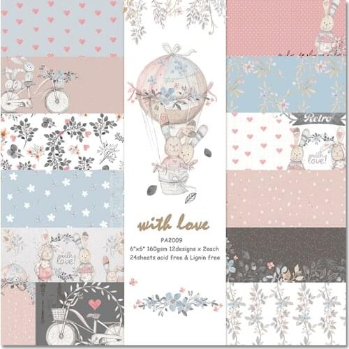 With Love 24 Sheet 6"X6" Scrapbooking Design Patterned Paper Pack Handmade Craft Background Pad AlinaCraft PA2009
