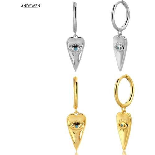 ANDYWEN 925 Sterling Silver Lucky Eye Leafs Pendant Dangle Charm Earring Piercing Pendiente Luxury Green European Jewelry