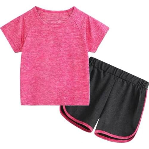 2Pcs Kids Unisex Tracksuit Summer Outfits Short Sleeve T-Shirt Elastic Waistband Sweatpants Shorts Outfit Sets for Sport Workout