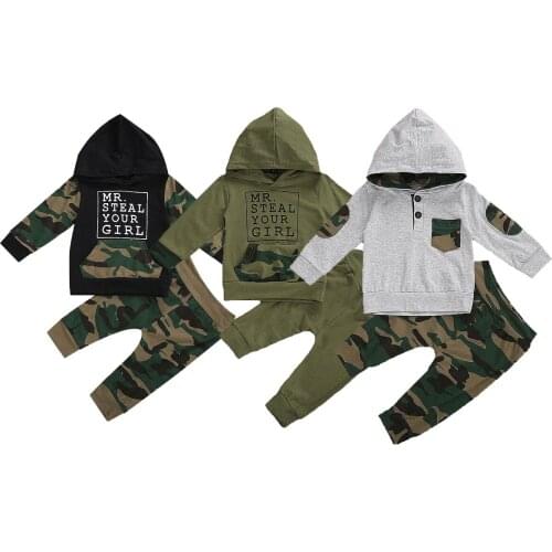 1-3Years Kid Baby Boys Hooded Long Sleeve Top + Pants Autumn Camo Sports Clothing Set