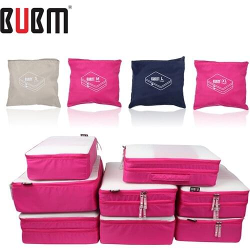 BUBM foldable eight piece traval bag clothes Tshirt underwear bra jean coat receiving bag big capacity blue rose beige 1 2 layer