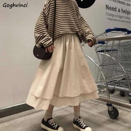 Skirts Women Pleated Solid Cascading Japanese Style Leisure Womens Long Skirts Spring Daily Streetwear Loose Fashion Harajuku BF