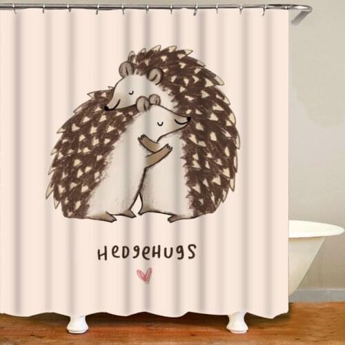 Funny Hedgehog Love Shower Curtains Cute Cartoon Animal Bathroom Decoration Waterproof Bath Curtain Fabric Washable Home Decor
