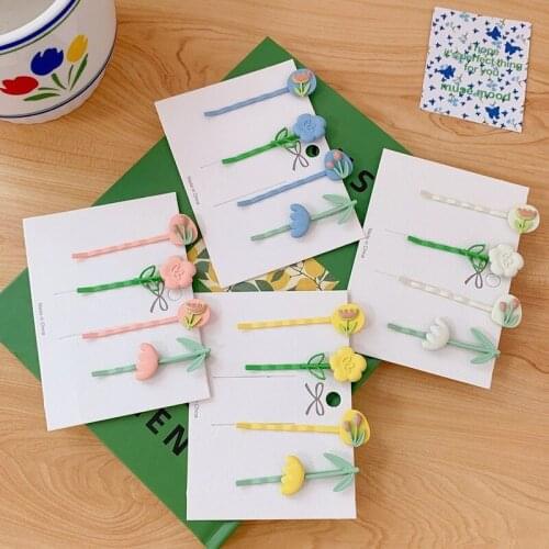 Korean Style Hairpin Girls Hair Accessories Headwear Flower Hair Grips Color Ponytail Broken Hair Bangs Clip Decoration 2021 New