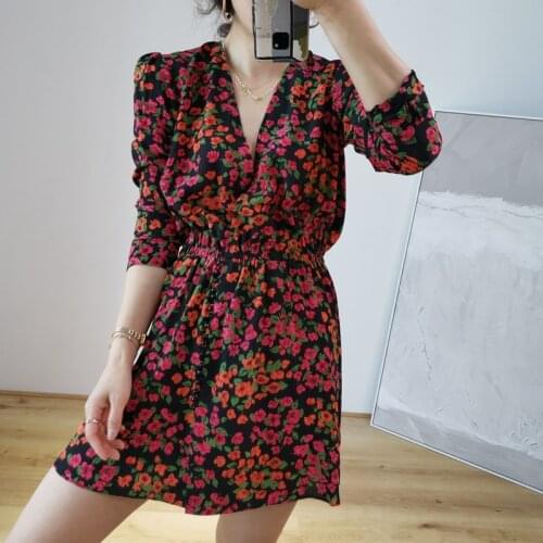 Elfbop Ladies Floral Wrap V Neckline Short Dress With Long Sleeve & Buttoned Detail