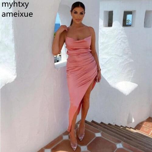 Sexy Simple Watermelon Mermaid Evening Dress 2021 Pleats Side Slit Prom Gowns Long Women Special Occasion Dress Robe De Soiree