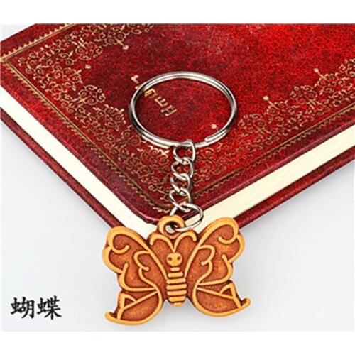100pieces keychain hanger 25mm keyrings wholesale gift promotion wood butterfly pendant for keyring Diy