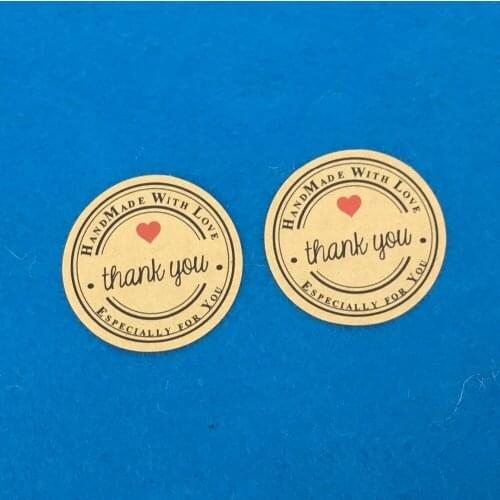 1000pcs Thank You love self-adhesive stickers kraft label sticker Diameter 3.5CM For DIY Hand Made Gift /Cake /Candy Boxes/Craft