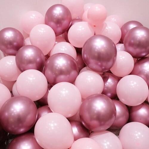 12pcs/Lot Pink Latex Balloon Gold Silver Chrome Happy Birthday Wedding Bridal Shower Theme Air Helium Decor Party Globos