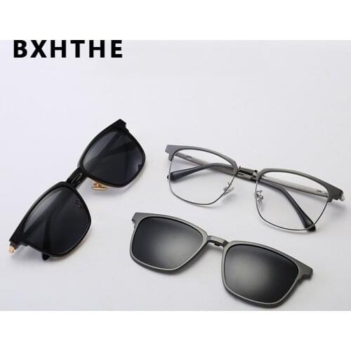 Men 2 In 1 Magnet Clip On Glasses Frame Polarized Square Sunglasses Women Optical Myopia Prescription Eyeglasses Frame Eyewear