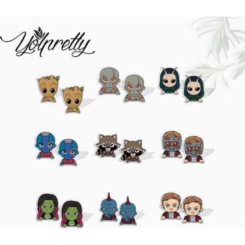 2021 New Guardians of the Galaxy Characters Rocket Groot Handcraft Epoxy Acrylic Stud Earrings