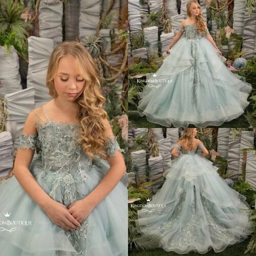 Flower Girl Dresses For Wedding Floral Lace Appliqued 2021 Beaded Toddler Girls Pageant Dress Kids Formal Wear Prom