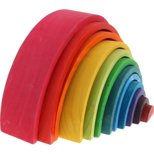 Baby Toddler Montessori Toys - Wooden 12 Colors Rainbow Stacking Rainbow Blocks Kids Education Toy Gift