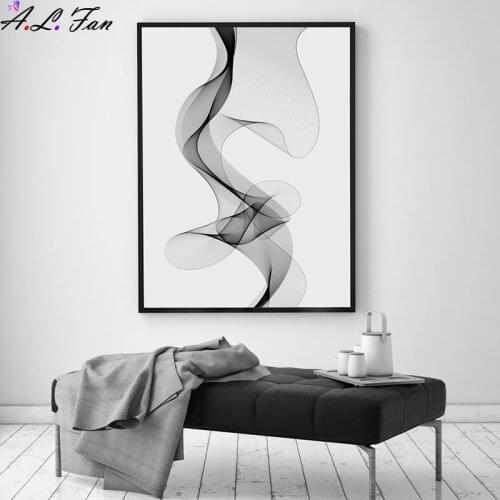 Geometric frames of black and white wavy abstract canvas,Screens with art images for wall, line art pattern for living room
