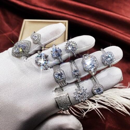 Huitan High-quality Silver Plated Women Wedding Engagement Rings with Brilliant Cubic Zirconia Crystal Bridal Eternity Jewelry