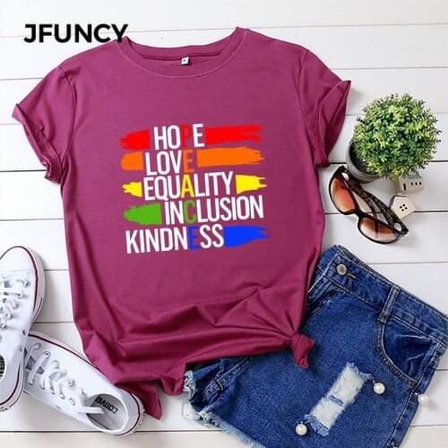 JFUNCY Women Summer Tops 100% Cotton Oversize Short Sleeve T-shirts Female Casual Tshirt Color Letter Print Lady Tees